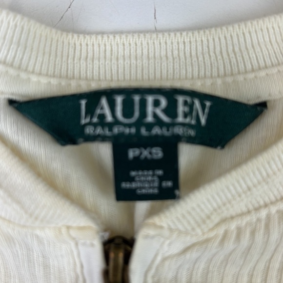 Petite  Lauren Ralph Lauren White Ribbed Top with 1/4 Zipper - Picture 7 of 14